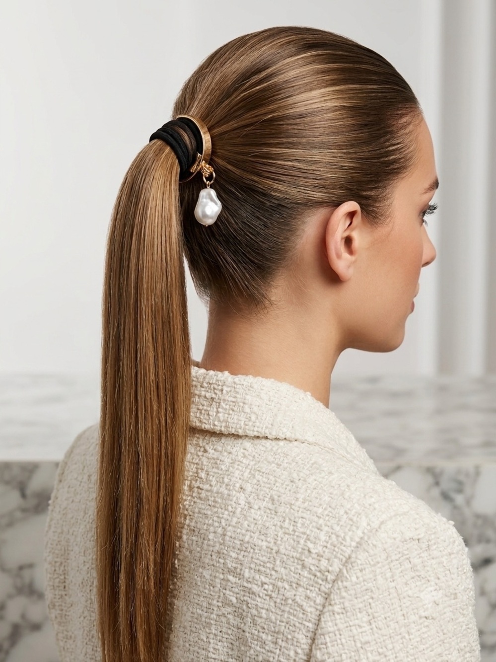 NWT Berry Gold Tone Hair Tie Faux Baroque Pearl Charm Ponytail Holder Coquette
